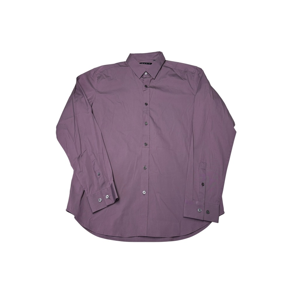 Theory Mens Stretch Cotton Long Sleeve‎ Button Down Shirt Purple Large L